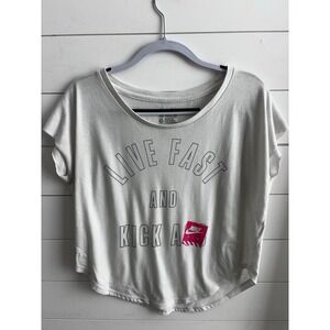 NIKE "LIVE FAST KICK A**" ATHLETIC CUT WHITE GRAPHIC‎ TEE SZ M 0386